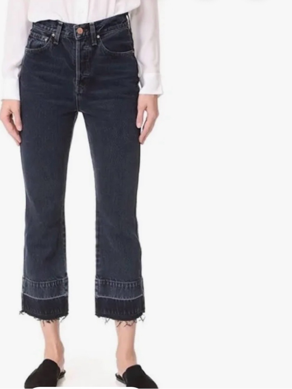 Ayr Styx Jeans Size 26 Indigo Blue Straight Leg Button Fly Released Fray Hem